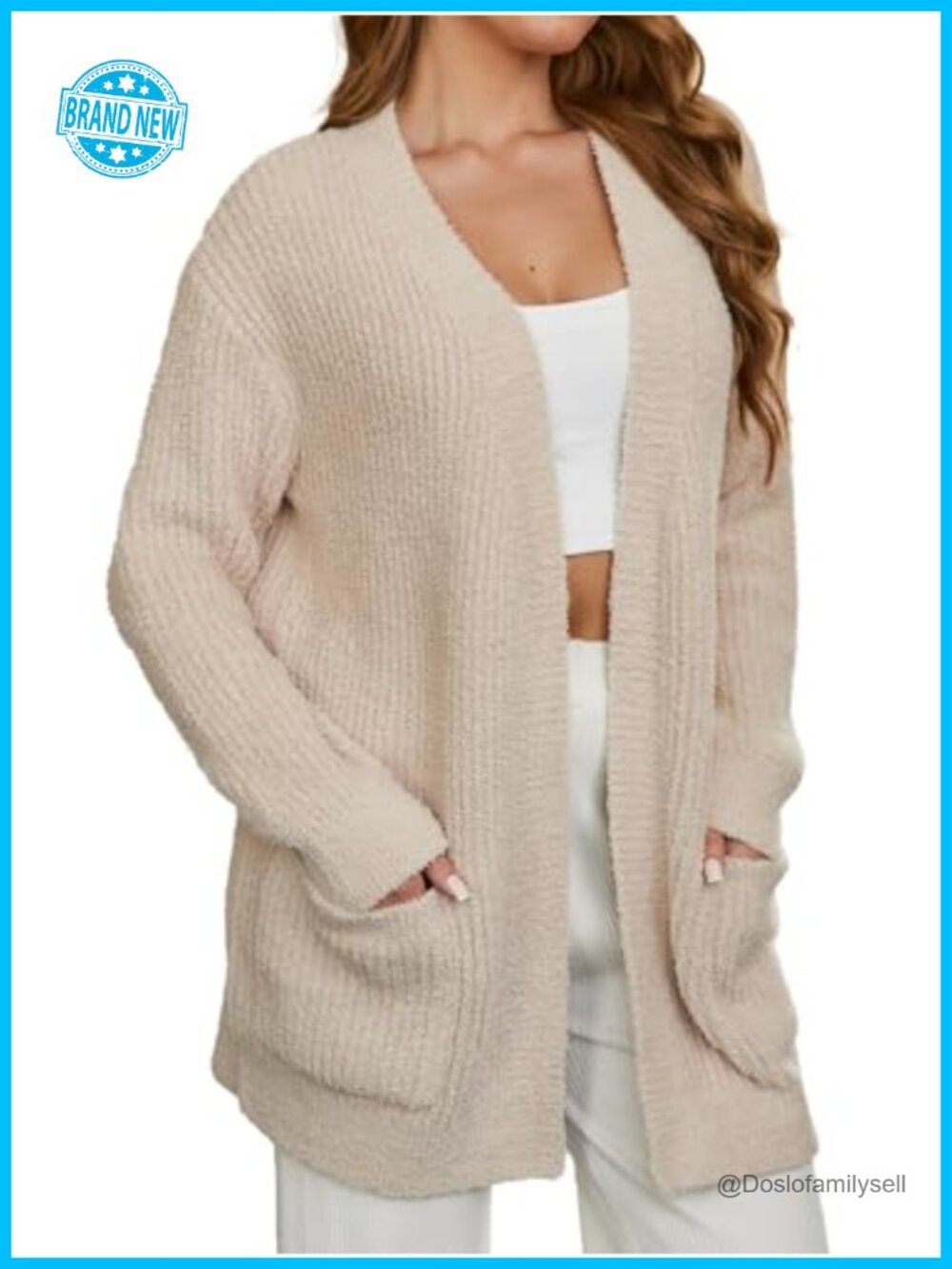 Women's Open Front Cardigan Sweater with Pockets Long Sleeve V-Neck